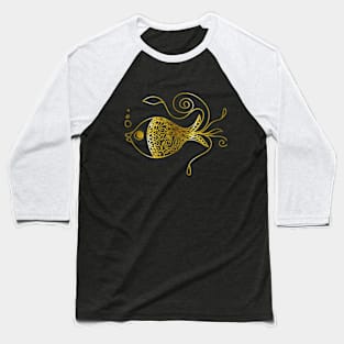 Unique Golden Floral Fish Baseball T-Shirt